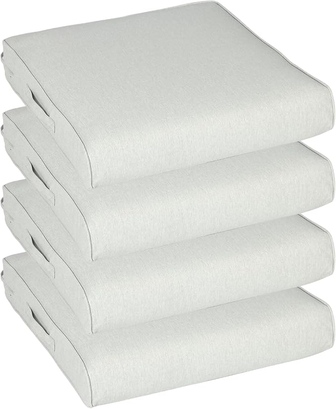 Aoodor Patio Chair Cushions Set of 4, 21 x 21 x 4 Inch Water Resistant Outdoor Seat Cushions with Handle and Ties, Square Corner Cushions for Patio Furniture Garden Lawn, Grey