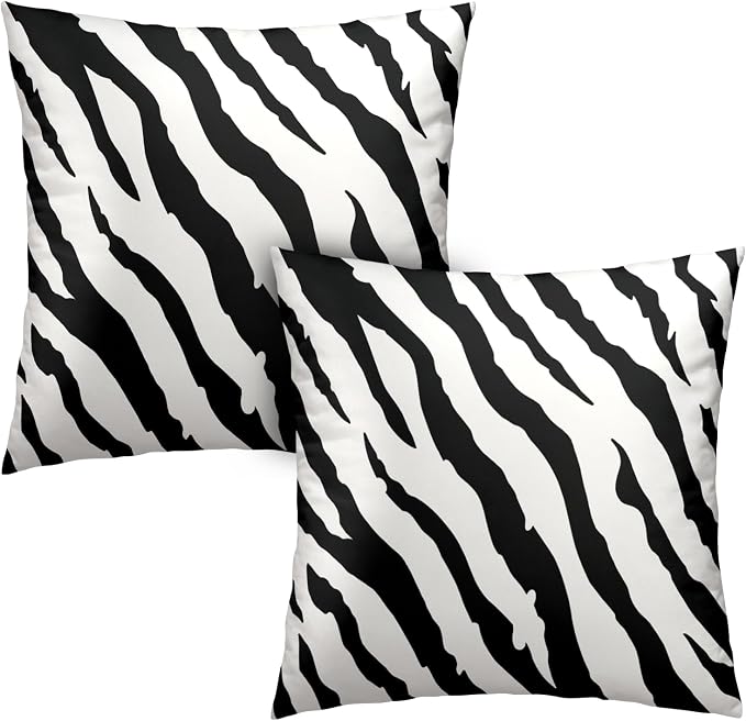 2 Pack Animal Print Throw Pillow Covers 24x24 Black and White Zebra Skin Pattern Pillow Covers Cotton Blend Modern Abstract Art Pillowcases Bedroom Living Room Home Decor
