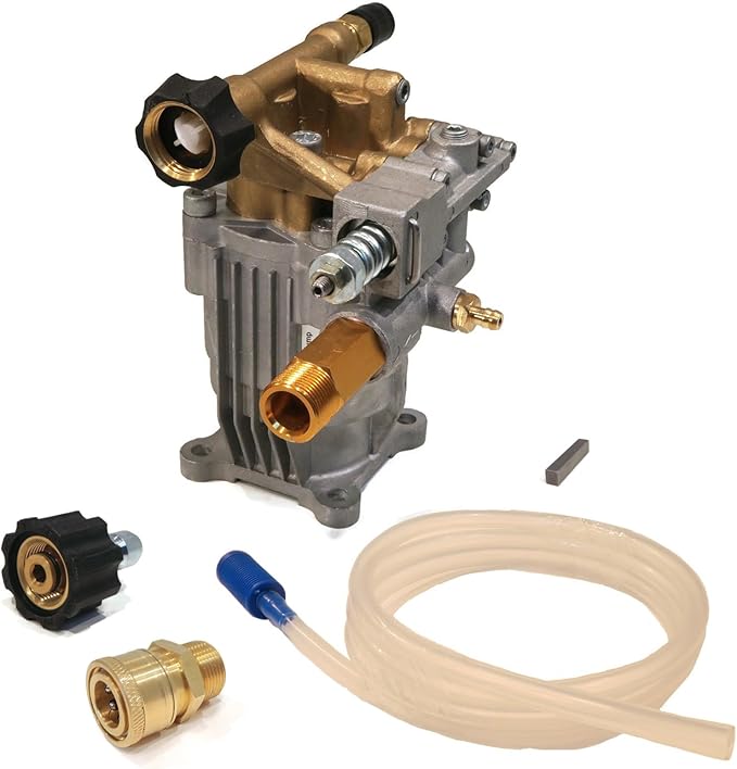 The ROP Shop 3000 PSI Horizontal Brass Head Power Pressure Washer Water Pump, 2.5 GPM, 3/4" Shaft with Keyway, Chemical Hose & Quick Connect