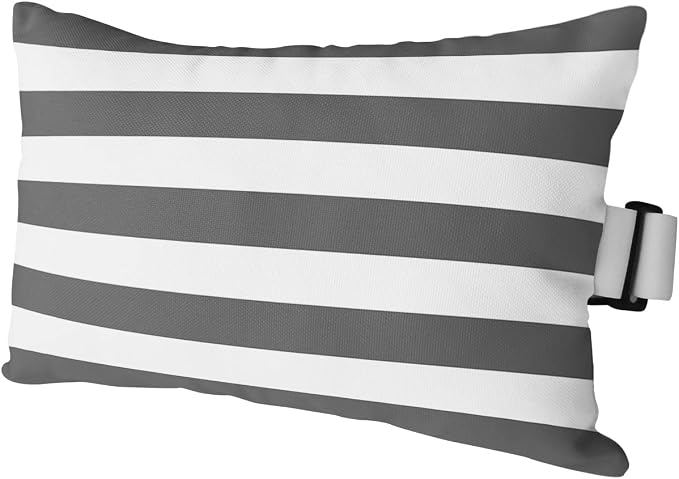 Outdoor Pillows Covers with Inserts Deep Gray and White Stripe Waterproof Recliner Pillow with Adjustable Strap Throw Pillows for Patio Furniture Pool Lounge Chair, 11x16 inch, 1PCS