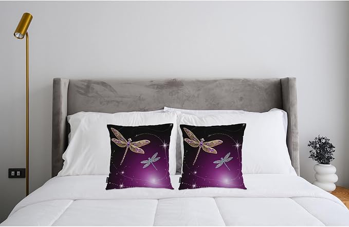 Swono Pillow Covers 18X18 Inch Set of 2 Dragonfly, Throw Pillow Cases Gold Silver Dragonflies Diamond Pillowcase Cushion Cover Decorative for Indoor Outdoor Home Sofa Bedroom Livingroom