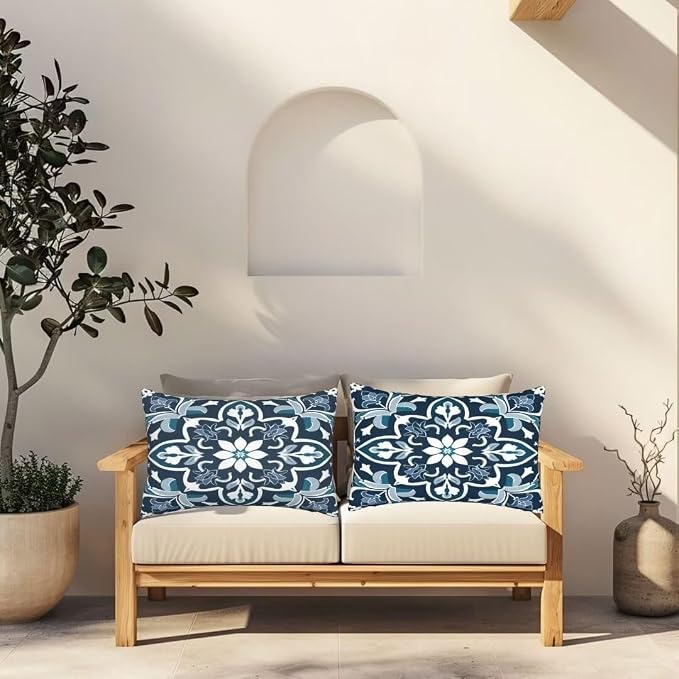 Outdoor Pillows Waterproof Set of 2 Outdoor Pillow Covers 16x24 Inch, Vintage Throw Pillows Boho Pillow Covers, Summer Garden Decorative Pillows Outdoor Pillows for Patio Furniture Home Decor -hs255