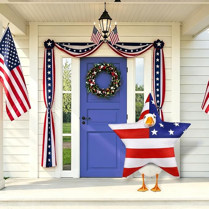 4th of July Patriotic Flag Porch Goose Outfits for 23" Lawn Statue Independence Day Star Goose Costume for Garden Patio USA 250th Anniversary Decoration