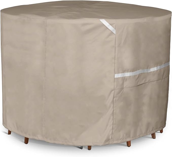 Covermates Prestige Round Outdoor Table & Chair Set Cover – All-Weather Patio Furniture Protection, Water-Resistant Polyester with Mesh Vents, Secure Buckle Straps & Drawcord, 60DIAMETER x 30H, Clay