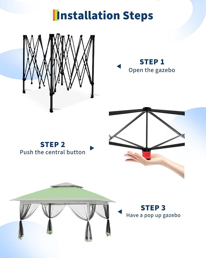 Garvee 12x12FT Pop Up Gazebo with Mosquito Netting, Outdoor Canopy Tent Easy Setup for Backyard Patio Garden Deck, Olive Green