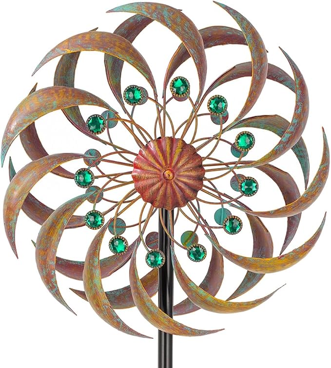VEWOGARDEN Garden Metal Wind Spinners Outdoor Kinetic Wind Sculptures & Spinners for Yard Lawn Patio Decorations, Copper Green