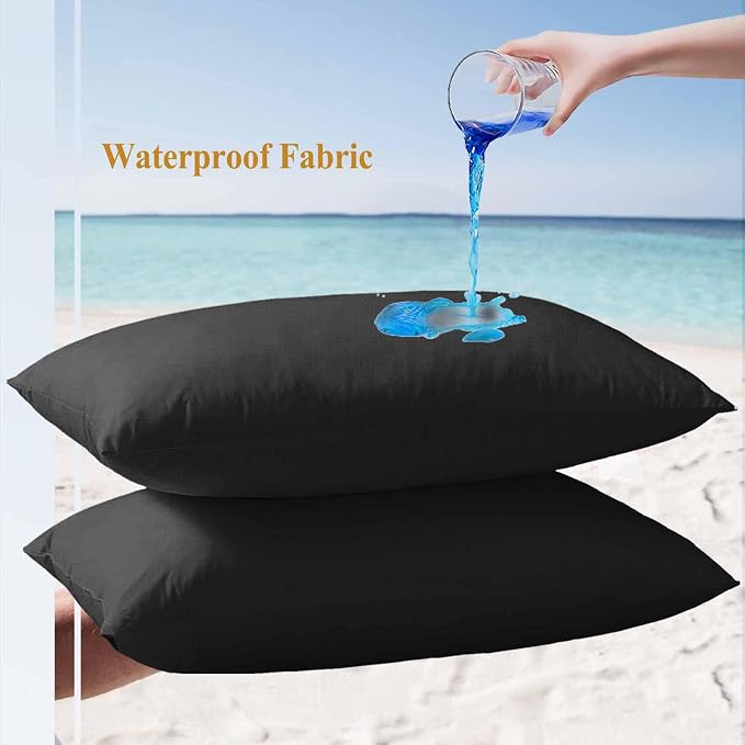 Lumbar Pillow Covers 20x12 Inch Set of 2, Black Pure Color Waterproof Outdoor Pillow Covers, Aesthetics Contemporary Luxury Decorative Cushion Pillowcases for Couch, Sofa, Bed, Garden, Patio