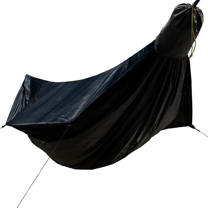 Go Camping Hammock 2.0 w/ Built-In Mosquito Net - Slate Gray by Go Outfitters: 11' Long X 64" Wide |Includes 2 Premium Aluminum Carabiners, Rapid Deployment Bag, 4 Stakes & 4 Shock Cords