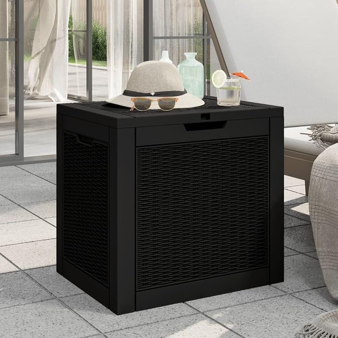 Deck Box Large Outdoor Storage for Patio Furniture, Garden Tools, Pool Supplies, Outdoor Backyard Patio Storage Deck Box Container, Black 21.9"x16.9"x20.9" Polypropylene