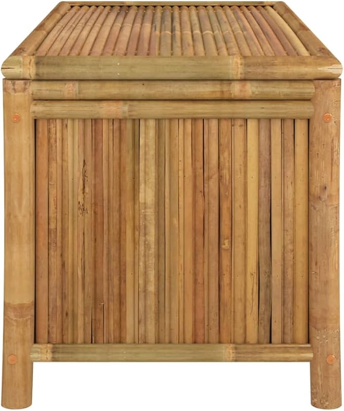 Large Bamboo Storage Box for Outdoor Garden and Patio Use, Rectangular Shape 43.3x20.5x21.7 Inches, Natural Material with Breathable Fabric and Zip Closure, Organizer for Cushions, Tools