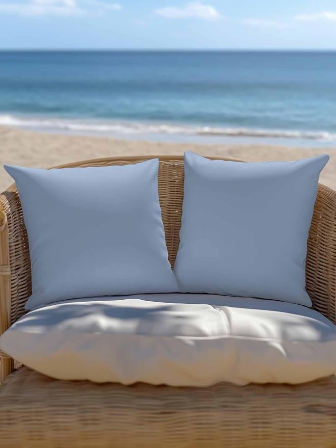 Vandarllin Waterproof Outdoor Pillow Set of 2 Solid Color Decorative Throw Pillows Cover & Insert 16x16 Inch Pillowcase Light Blue Square Pillows for Couch Sofa Bed Patio Furniture Indoor Outdoor