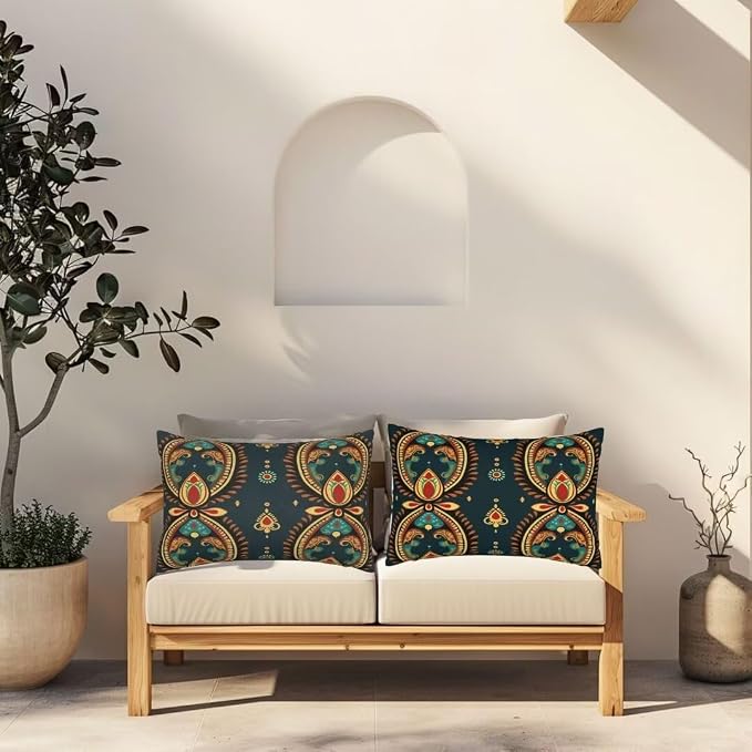 Outdoor Pillows Waterproof Set of 2 Outdoor Pillow Covers 16x24 Inch, Dark Throw Pillows Boho Pillow Covers, Summer Garden Decorative Pillows Outdoor Pillows for Patio Furniture Car Home Decor -hs492