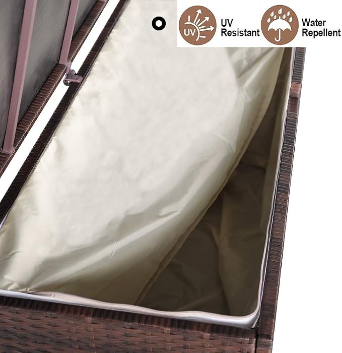 Patiorama Outdoor Wicker Storage Box Patio Aluminum Frame Espresso Brown Wicker Cushion Storage Bin Deck Box, 120 Gallon