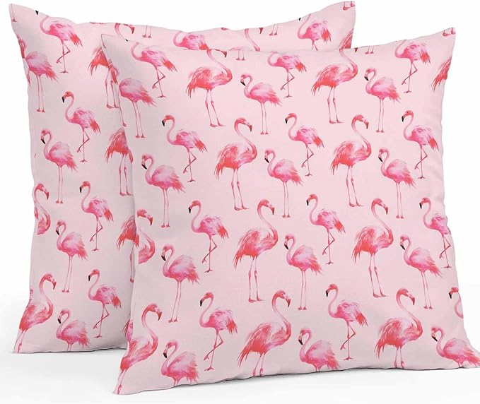 Pink Flamingo Outdoor Pillow Covers 24x24 Inch Throw Pillow Covers Set of 2 Waterproof Decorative Pillow Cases Summer Animals Cushion Covers for Patio Furniture Garden Couch Sofa