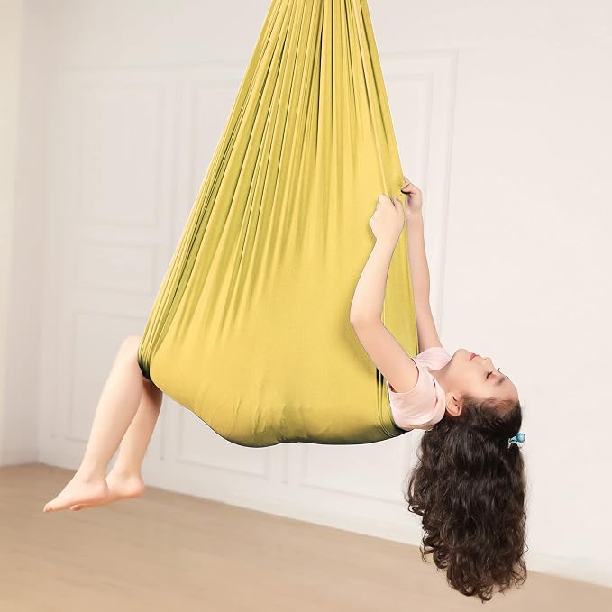 Kids Sensory Therapy Swing Hammock Children's Swing Hammock Indoor Elastic Cuddle Pod Swing for Autism Boys Girls with ADHD SPD Asperger's Sensory Integration Special Needs (Gold)