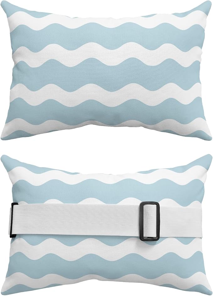 Outdoor Pillows Covers with Inserts SkyBlue Sea Wave Ripple Waterproof Recliner Pillow with Adjustable Strap Throw Pillows for Patio Furniture Pool Lounge Chair, 11x16 inch, 1PCS