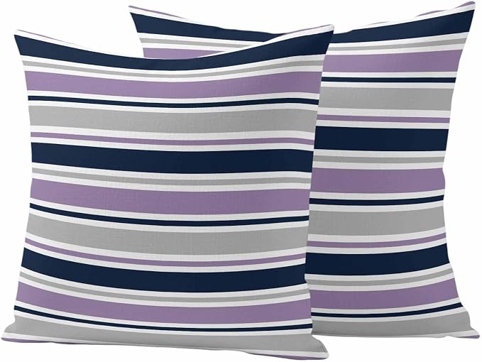Purple Grey Striped Outdoor Pillow Cover 20x20 Inch Cushion Sham Case, Farmhouse Stripes Modern Abstract Art Waterproof Decorative Square Throw Pillowcase for Outside Garden Patio Porch Couch Chair