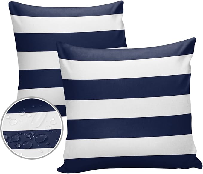 Outdoor Pillows 20x20 Navy Blue White Stripes Waterproof Outdoor Pillow Covers Geometric Simple Summer Throw Pillow Covers Garden Cushion Decorative Case for Patio Couch Decoration Set of 2