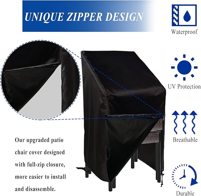 420D Zipper Stacking Chair Cover - Quick Installation for Outdoor Patio Furniture, Lawn Dining Chairs - 1 Pack