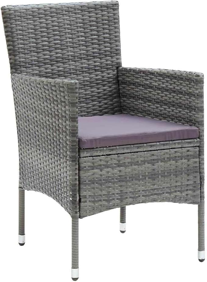 3-Piece Grey PE Rattan Bistro Set with Cushioned Chairs | Includes a square dining table and two seats, ideal for compact outdoor spaces like patios, balconies, and terraces.