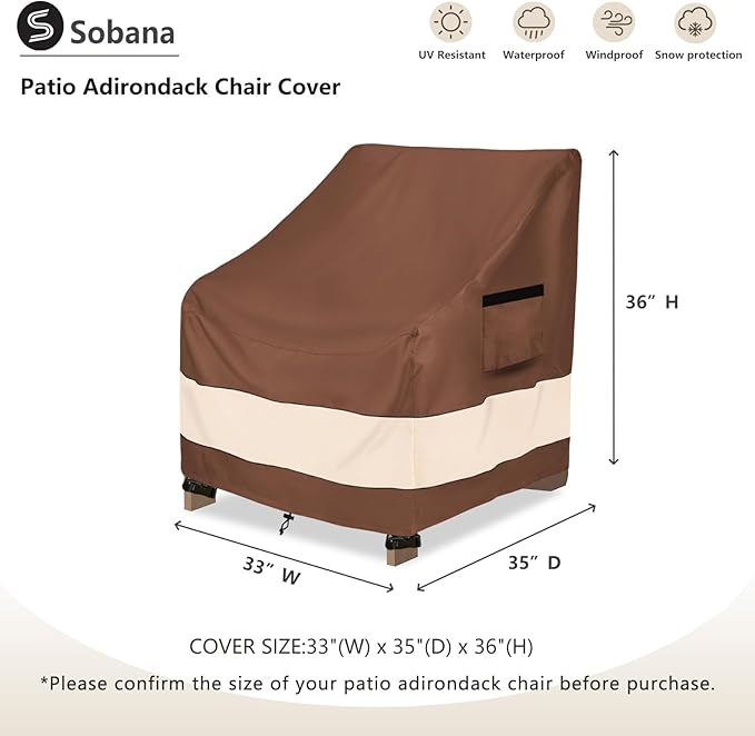 Patio Adirondack Chair Cover 33 x 35 x 36 inch,Waterproof Heavy Duty Outdoor Chair Covers,Adirondack Chair Covers for Outdoor Chair,Brown & Beige