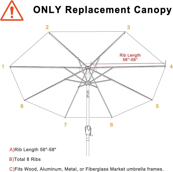 ABCCANOPY 10ft Outdoor Umbrella Replacement Top Suit 8 Ribs (Light Beige)