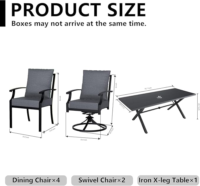 Kullavik 9 Pieces Outdoor Dining Set,Patio Dining Table and Chairs Set for 8,Fence Pattern Back Chairs with Thickened Cushions & Rectangular Metal Dining Table with Umbrella Hole for Patio,Grey