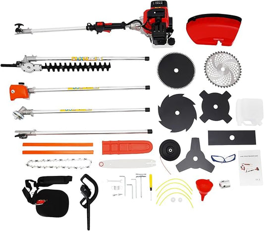 7 in 1 Gas Weed Eater, 52cc 2-Stroke Weed Wacker Gas Powered with Shock Absorbing Shoulder Straps and Goggles Brush Cutter Edger Hedge Trimmer for Landscaping