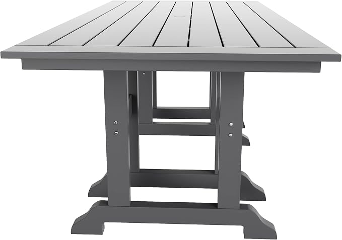 WestinTrends Malibu 7 Piece Adirondack Outdoor Dining Set, All Weather Poly Lumber Patio Table and Chairs Furniture Set, 71" Trestle Dining Table and 6 Adirondack Dining Chair, Gray