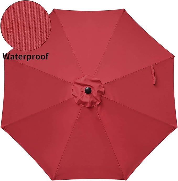 Simple Deluxe LGBRLA9REDBASERV1 9ft Market Table Patio Umbrella with Button Tilt, 8 Sturdy Ribs, 20" Round Water Filled Base Stand Included for Outdoor, Lawn, Garden, Backyard, Pool, Red
