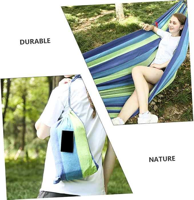 SUPVOX Double Canvas Swing Hammock for Two Adults, Thickened Widened Outdoor Hanging Hammock, Portable Travel and Garden Swing in Blue