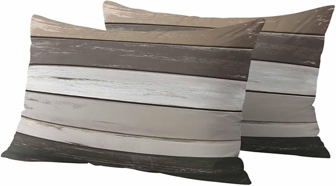 Outdoor Waterproof Pillow Covers Gray White Stripes Pack of 2 Lumbar Pillow Cover Wood Background Decorative Cushion Pillowcases for Patio Couch Bench Garden 12 x 20 Inches