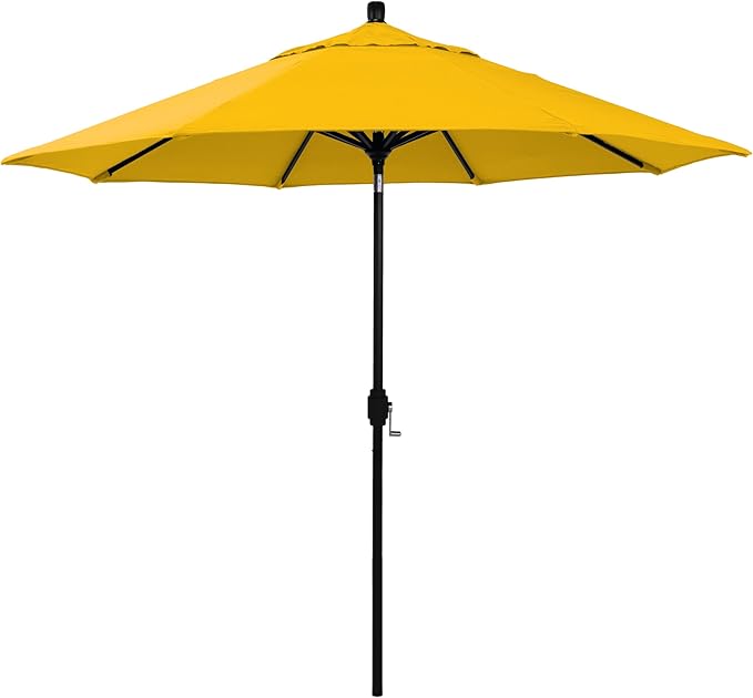 California Umbrella 5-Year-Non-Fading, 9Ft Premium Patio Umbrella, Hand-Crank, Button-Tilt, Black Frame, Solution Dyed Lemon Fabric