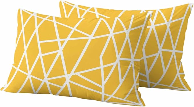 Outdoor Pillow Covers Waterproof, Yellow Geometric Decorative Rectangle Throw Pillowcases Patio Cushion Covers for Tent/Garden, 20" x 12" 2 Pack, Abstract Stripes Modern Minimalist
