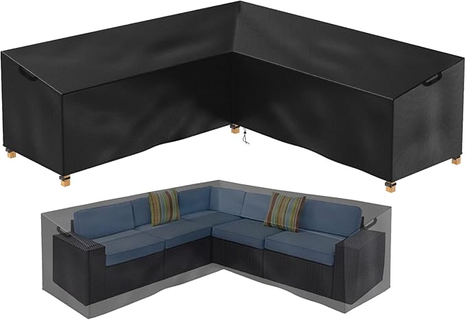 Patio Sectional Sofa Cover, Waterproof Outdoor Couch Cover, Lawn Patio Furniture ,Rip Stop,Anti UV,Oxford V Shaped Sectional ,Corner Sofa Protector Covers (Black, 100x100x31x33.5 in)
