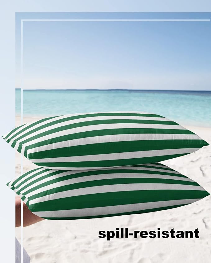 Lumbar Throw Pillow Covers 12x20 Outdoor Waterproof Pillow Covers for Patio Furniture Christmas Green Throw Pillow Cover Green White Stripes Pillowcases Set of 2 Cushion Case for Sofa Couch Chair Home