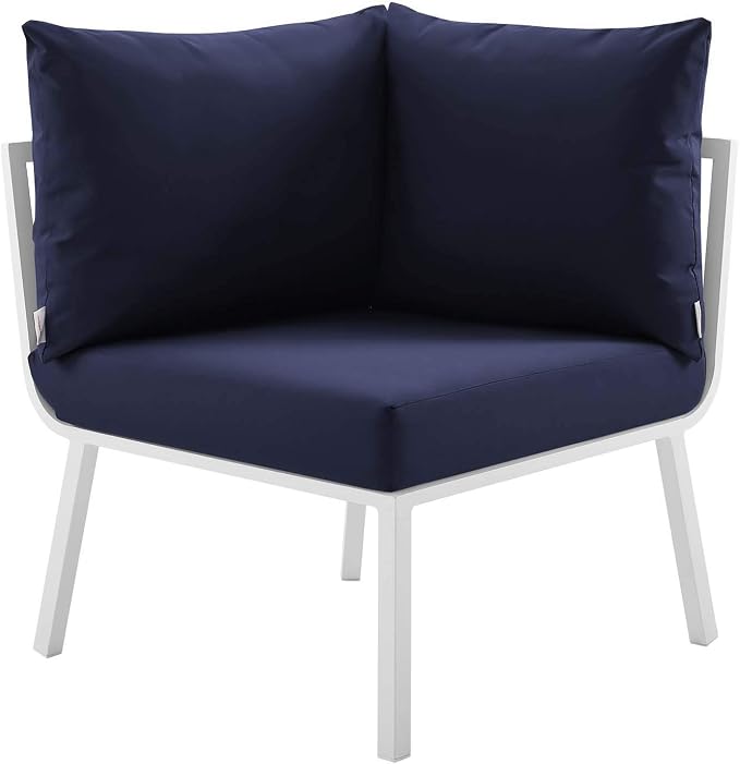 Modway Riverside 5 Piece Outdoor Patio Aluminum Set in White Navy