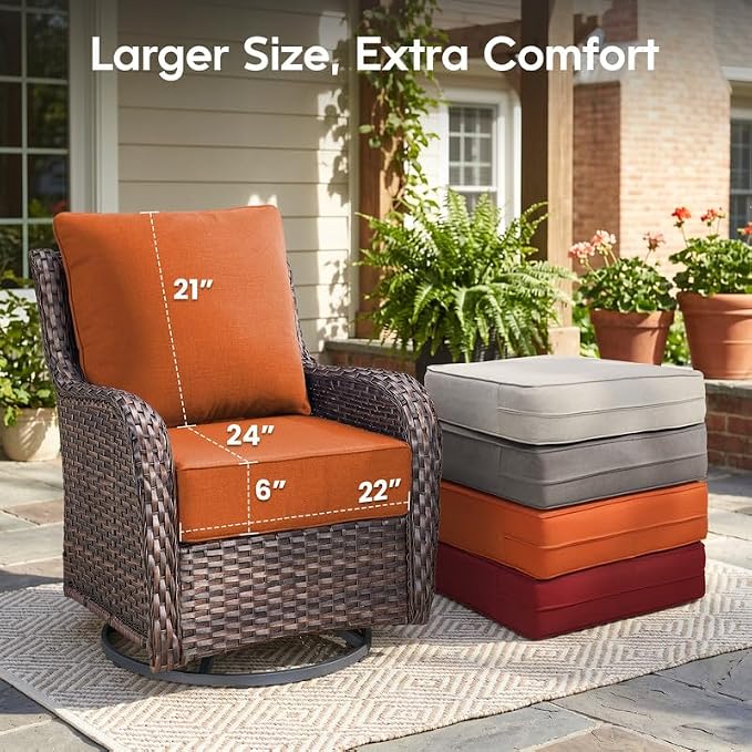 Luxury 22*24*6in Outdoor Patio Cushions, 8 Pieces Orange Outdoor Cushion | 6'' Thick Outdoor Cushions, Water-Resistant, Reversible, Removable Cover, for Patio Chairs Sofa Couch Loveseat