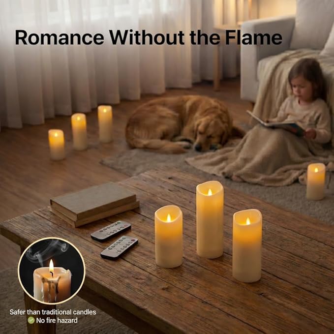 Enido Flameless Candles Led Candles Pack of 12 Battery Candles (D2.15'' x H4''5''6'') Waterproof Outdoor Indoor Candles with 10-Key Remotes and Cycling 24 Hours Timer (Plastic)
