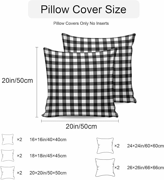 Outdoor Waterproof Throw Pillow Covers Set of 2 Black White Buffalo Plaid Pillowcases 18x18 Inches Pastoral Checked Decorative Pillows Cushion Case Patio Pillows for Couch Bed Chair Garden