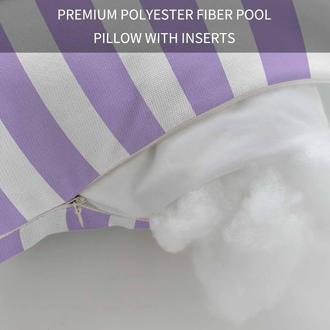 Purple Striped Outdoor Chaise Lounge Head Pillow with Insert,Modern Farmhouse Purple White Stripes Waterproof Headrest Lumbar Pillow Cusion Cover with Elastic Strap for Patio Recliner,12"x20" 1PCS
