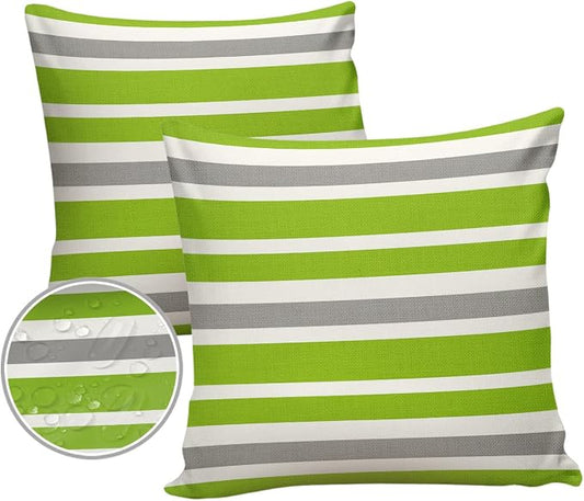 Outdoor Waterproof Pillow Covers for Patio Furniture Green Stripe Decorative Throw Pillow Cover Sage Green Lines Stripes Pillowcases Set of 2 Cushion Case for Sofa Couch Chair Home Decor 16 x 16 Inch