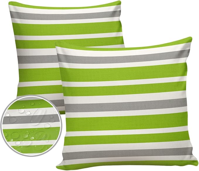 Outdoor Waterproof Pillow Covers for Patio Furniture Green Stripe Decorative Throw Pillow Cover Sage Green Lines Stripes Pillowcases Set of 2 Cushion Case for Sofa Couch Chair Home Decor 24 x 24 Inch