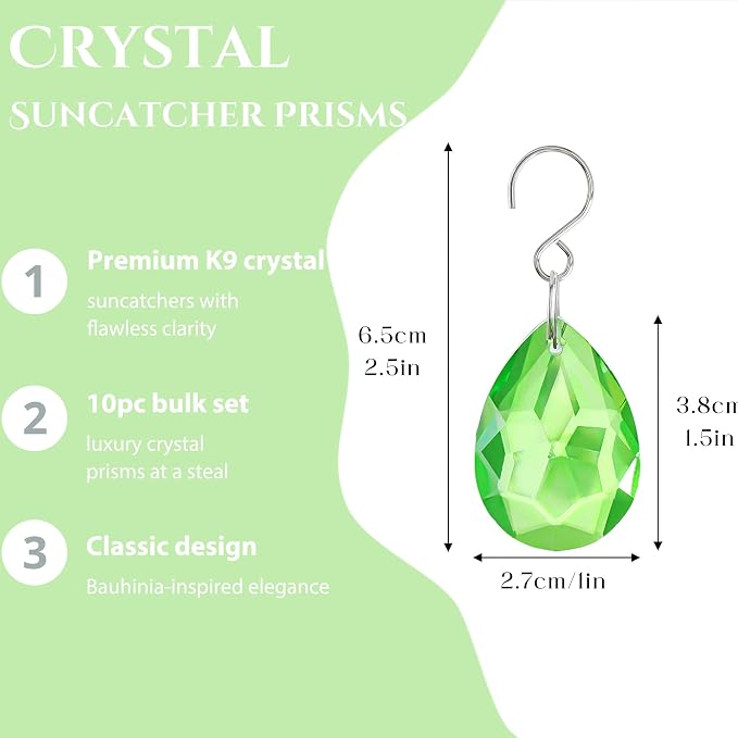 10 Pcs Green Crystal Bauhinia Suncatcher Prisms Chandelier Window Decor | Green Crystal Bauhinia Prisms Suncatcher Pendants 38mm Chandelier Beads Replacement Hanging for Window Wedding Party Decor