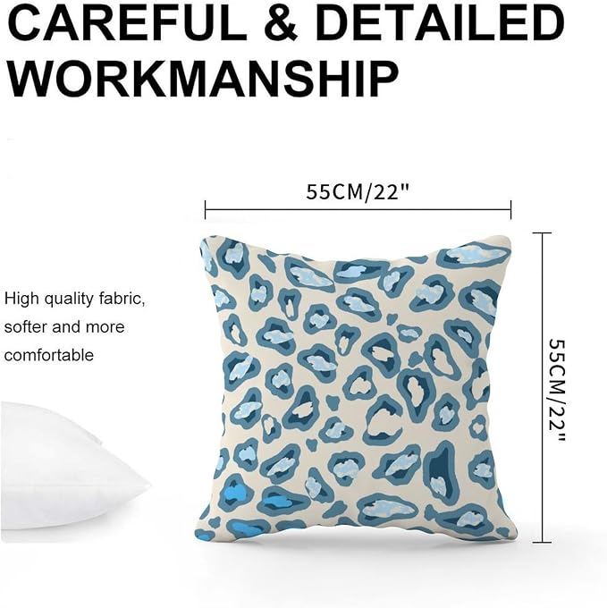 Chinoiserie Cheetah Print Pillowcase Blue-Green and Beige Cushion Cases 22x22 INClassic Accent Outdoor Garden Decoration for Couch Tent Park