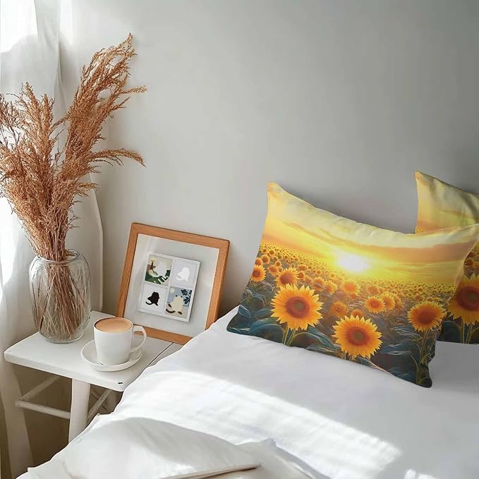 Summer Sunflower Waterproof Outdoor Pillow Covers Set of 2 Home Decor, Watercolor Pastoral Botanical Floral Pillowcase Patio Pillow Covers for Couch Bench Furniture Garden 20x12in