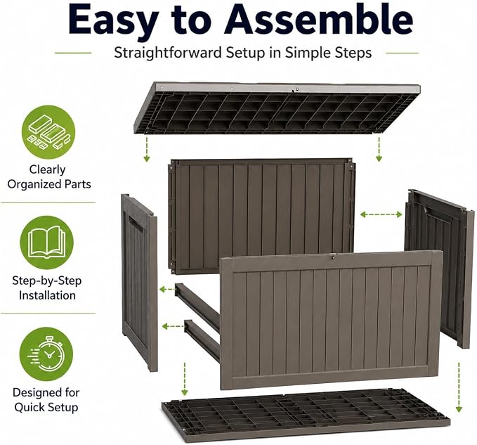 Outdoor Deck Patio Storage Box - 280 Gallon Large Outdoor Deck Box, Plastic Storage Bin with Lid, Outside Toy Box & Pool Storage Container for Cushions, Garden Tools, Towel, Brown