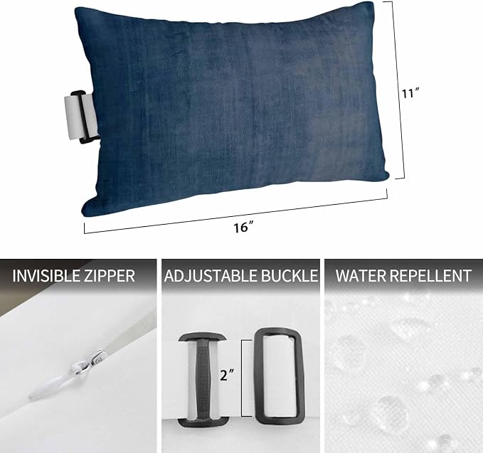 Outdoor Lumbar Pillows 11x16 Set of 2, Vintage Navy Blue Waterproof Throw Pillow Covers with Insert, Modern Abstract Retro Art Decorative Pillowcase Cushion for Couch Sofa Bed