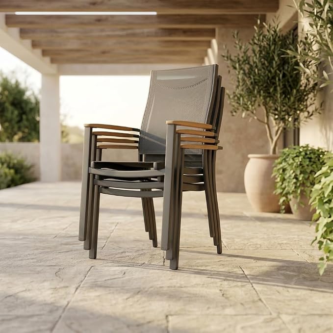 Amazonia Franklin 13-Piece Teak Finish Wood and Aluminum Rectangular Extendable Patio Dining Set | 100% Teak from Indonesia Armrests | Ideal for Outdoors and Indoors