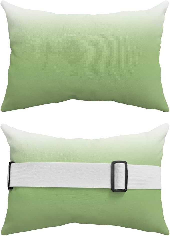 Outdoor Pillows Covers with Inserts Vibrant Green and White Gradient Waterproof Recliner Pillow with Adjustable Strap Throw Pillows for Patio Furniture Pool Lounge Chair, 12x20 inch, 1PCS
